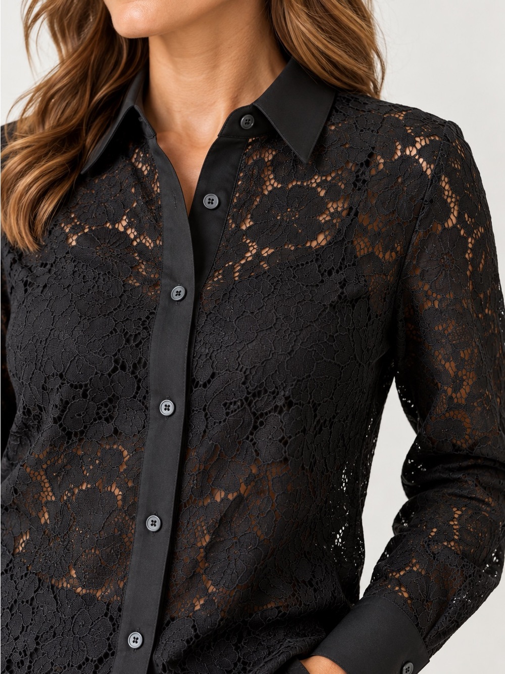 J. Crew Black Floral Lace Button-Up Blouse